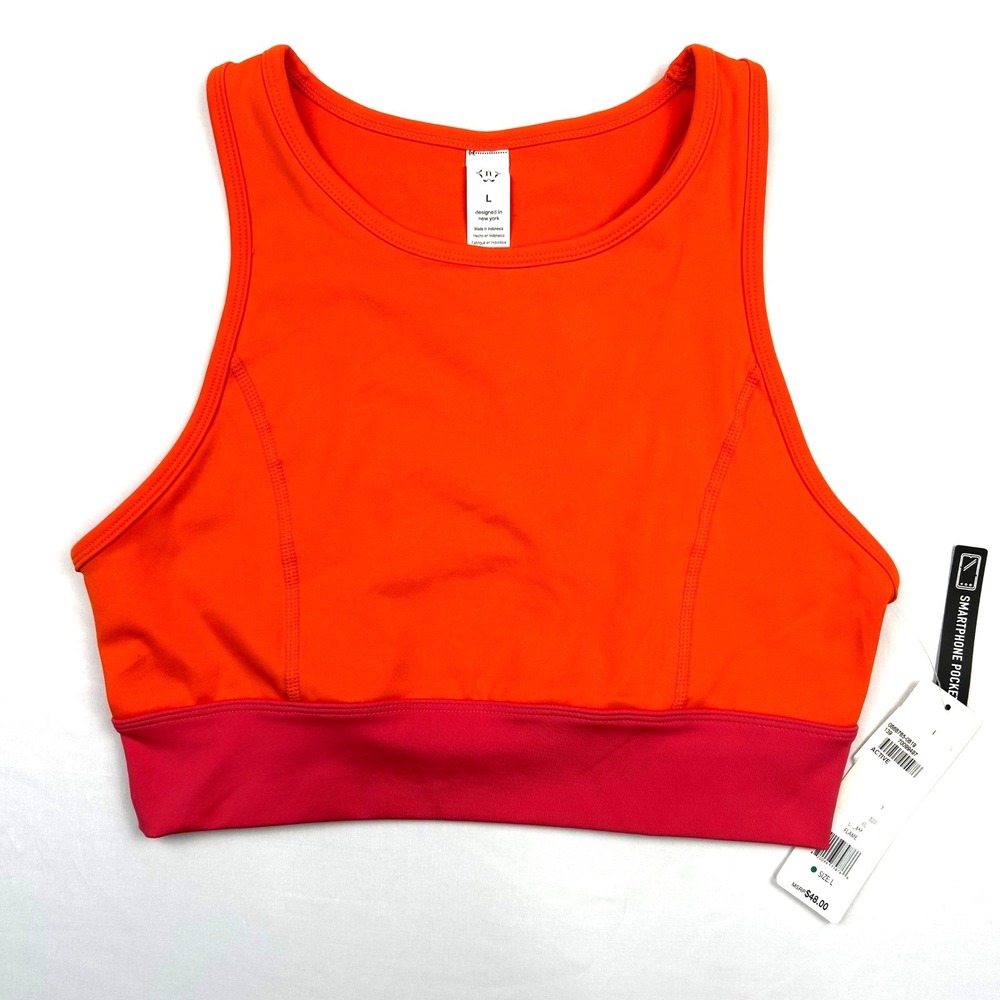 Nanette Lepore Play Womens Flame Orange Pink Sports Bra Smartphone Pocket Large